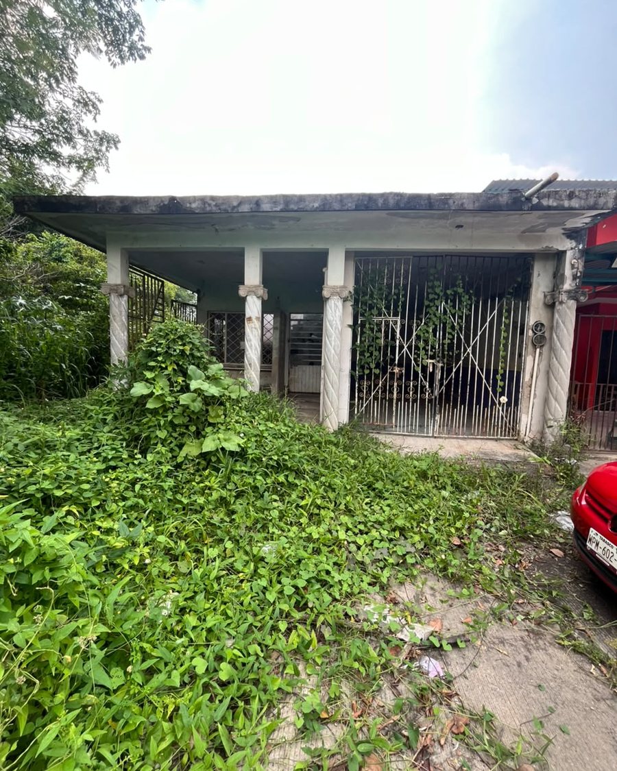 Casa abandonada con maleza antes de la compra